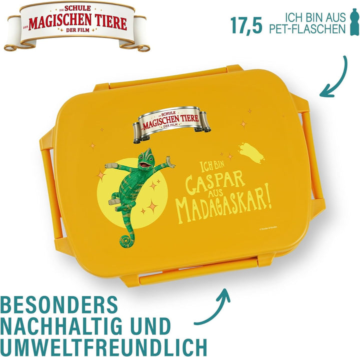 AWAVE Die Schule der Magischen Tiere Brotdose Kinder mit Fächern rPET Gelb Caspar Snackbox 1 L mit D
