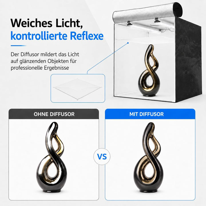 HAVOX - Fotostudio HPB-60D - Masse 60x60x60cm - 2X Dimmbare LED-Beleuchtung Tageslicht 5500k - 13,00