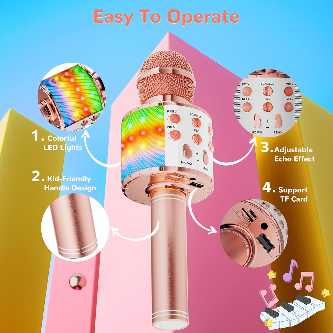 Magic Sing LED Karaoke Mikrofon Kinder, Drahtloses Bluetooth Spielzeug ab 3-12 Jahre Geschenk Mädche