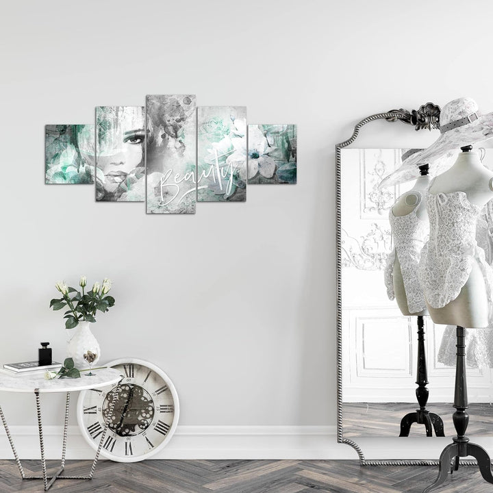 Runa Art Wandbilder Blumen Vintage 5 Teilig Bild auf Vlies Leinwand Deko Wohnzimmer Frau Bunt 039352