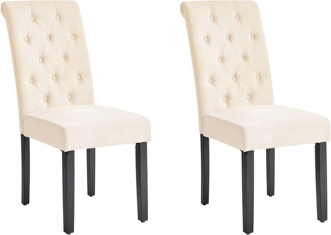 Polsterstuhl creme 2er Set Beine aus Kiefernholz Glamour Stil Velva