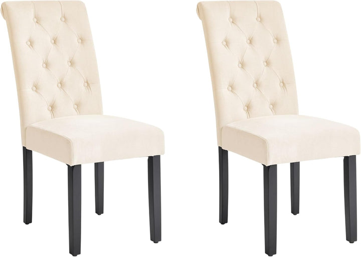 Polsterstuhl creme 2er Set Beine aus Kiefernholz Glamour Stil Velva