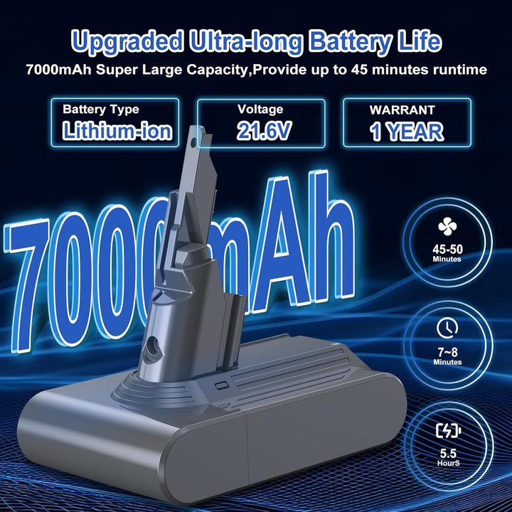 7000mAh Ultra-Hochleistungs V7 Akku, Ersatzakku für Dyson SV11 Motorhead Animal Trigger Mattress All