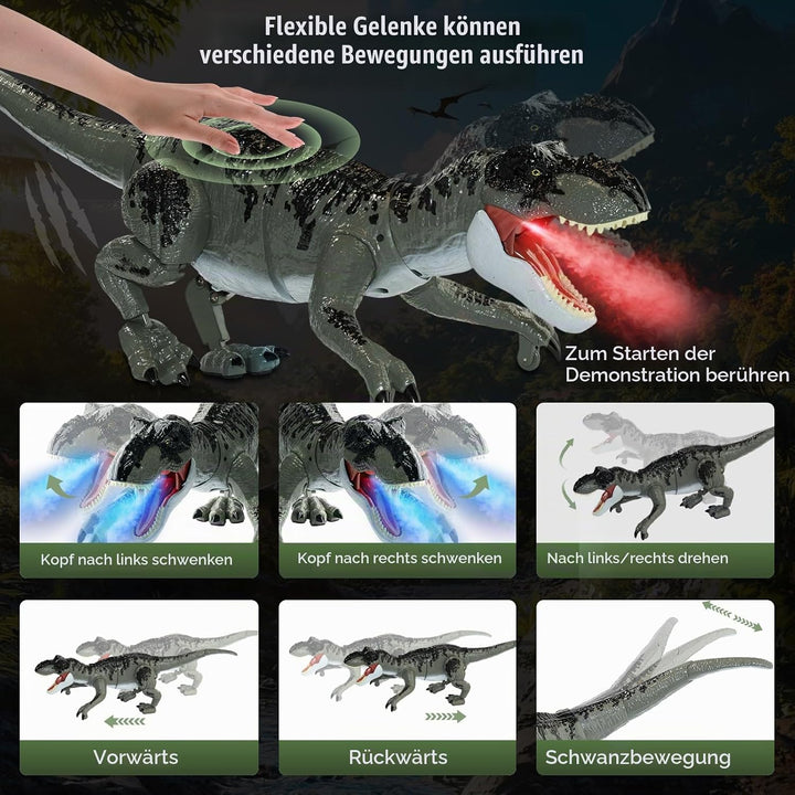 LEAPRCSTORE Ferngesteuertes Dinosaurier Spielzeug für Kinder mit Sprühen | Lichtern und Brüllen, Ele