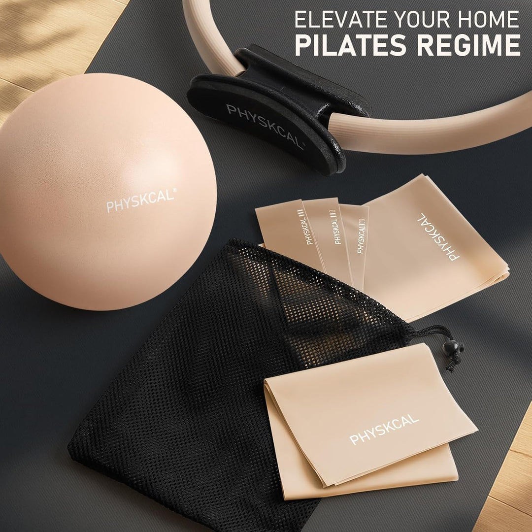 Pilates Set | 15in/ 38cm Pilates Ringe mit 1x Klein Pilates Ball, 3X Widerstandsbänder und 2X Stretc