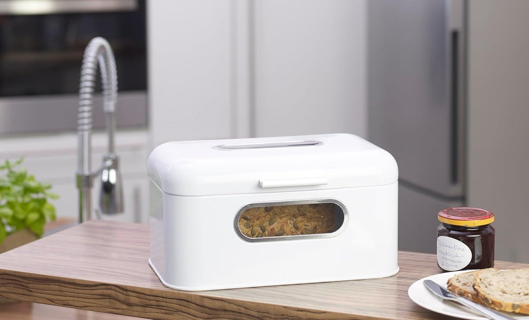 Echtwerk Brotkasten, Retro-Brotbox aus Metall mit Sichtfenster, Platzsparende Aufbewahrungsbox, Brot