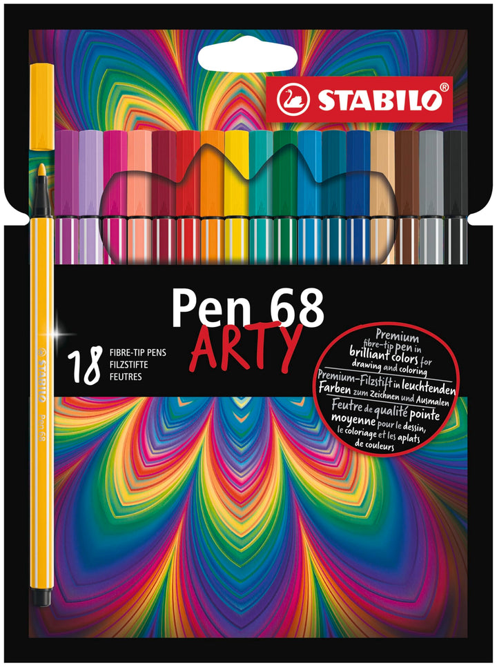 STABILO Premium-Filzstift Pen 68 - ARTY - 18er Pack - mit 18 verschiedenen Farben, 18er Pack