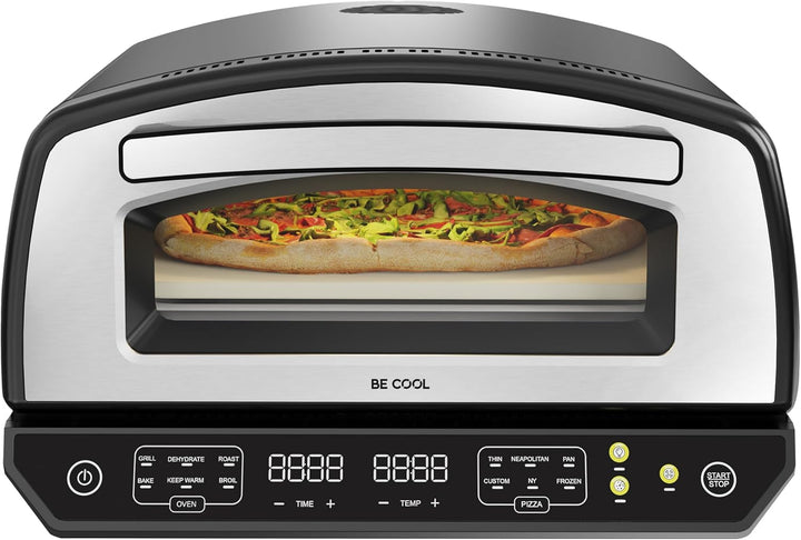 BE COOL Multifunktions Pizzaofen mit Pizzastein 33 cm – 2000W | 450°C neapolitanische Pizza | 6 Prog