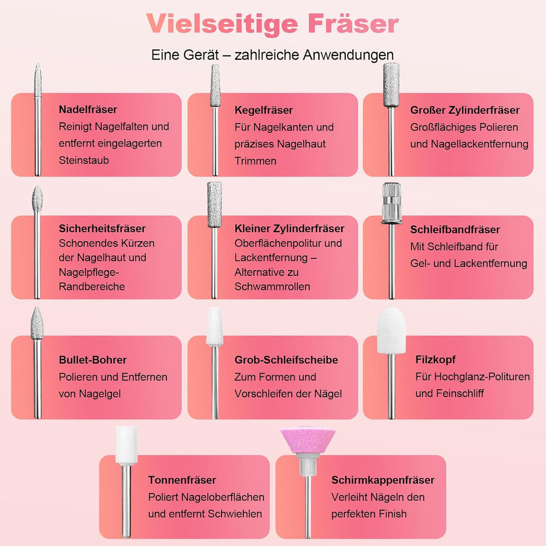 Nagelfräser 45000 U/min Professionell, 11-in-1 nagelfräser für gelnägel Set mit LCD-Display, Nagelfe