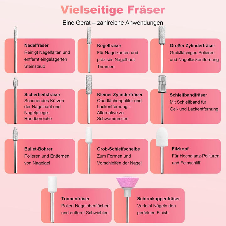 Nagelfräser 45000 U/min Professionell, 11-in-1 nagelfräser für gelnägel Set mit LCD-Display, Nagelfe