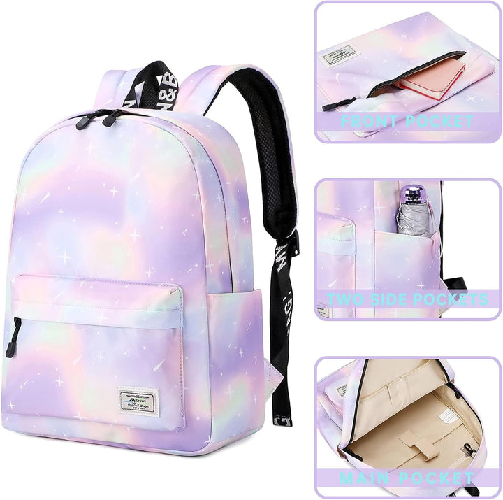 Lohol Leichter Schulrucksack für Mädchen, Kinder-Schulranzen-Rucksack mit Galaxie Aufdruck (Rosa&amp;Lil