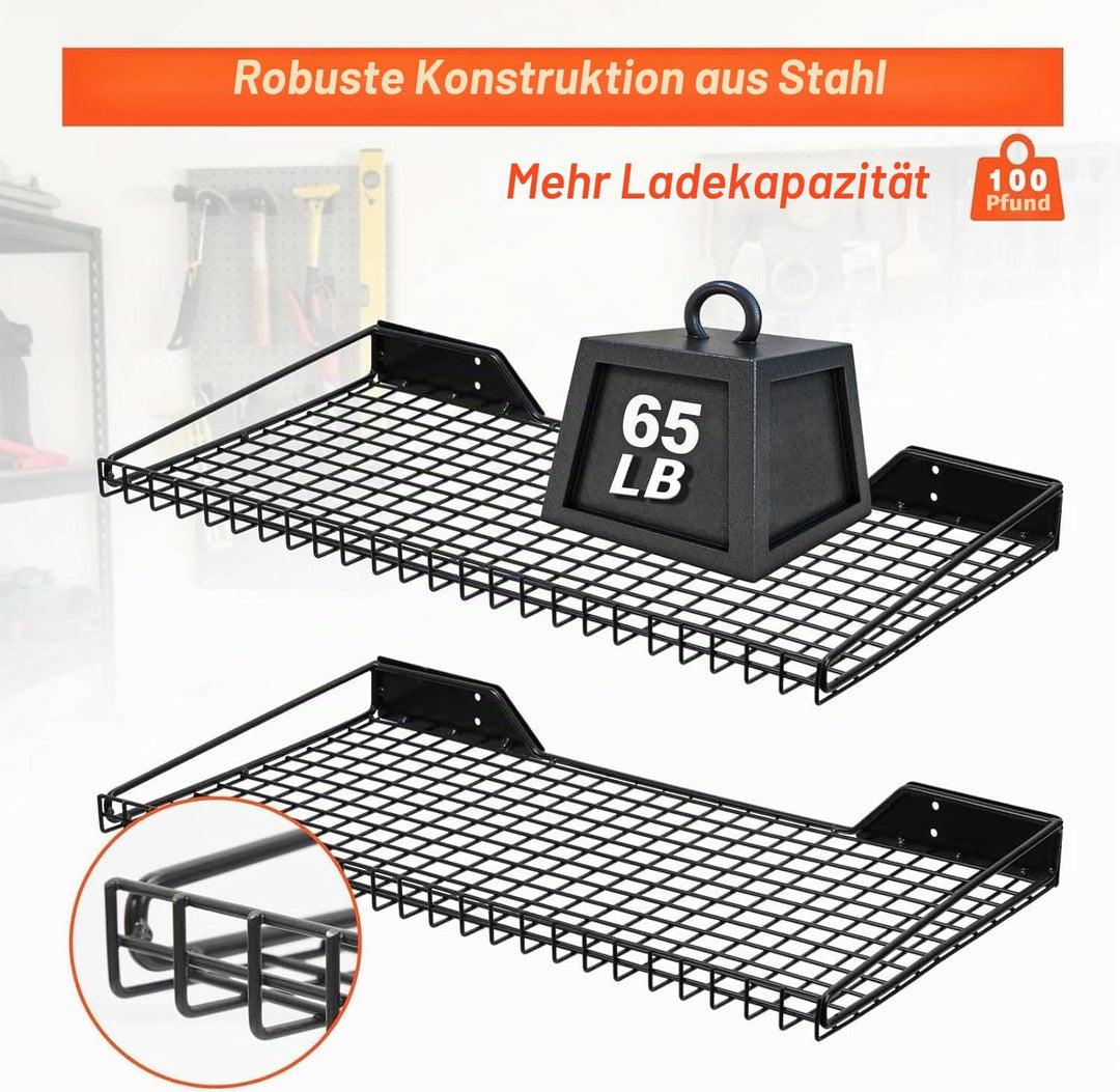 Wallmaster Garagen-Wandregal, 2 Stück, 59,9 x 30 cm, Wandhalterung, robuste Metallregale, Netz-Aufbe