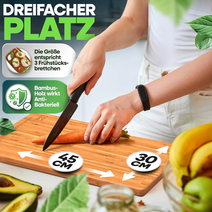 Loco Bird Schneidebrett Holz 45x30x2cm – Grosses Holzbrett aus Bambus für die Küche, messerschonende