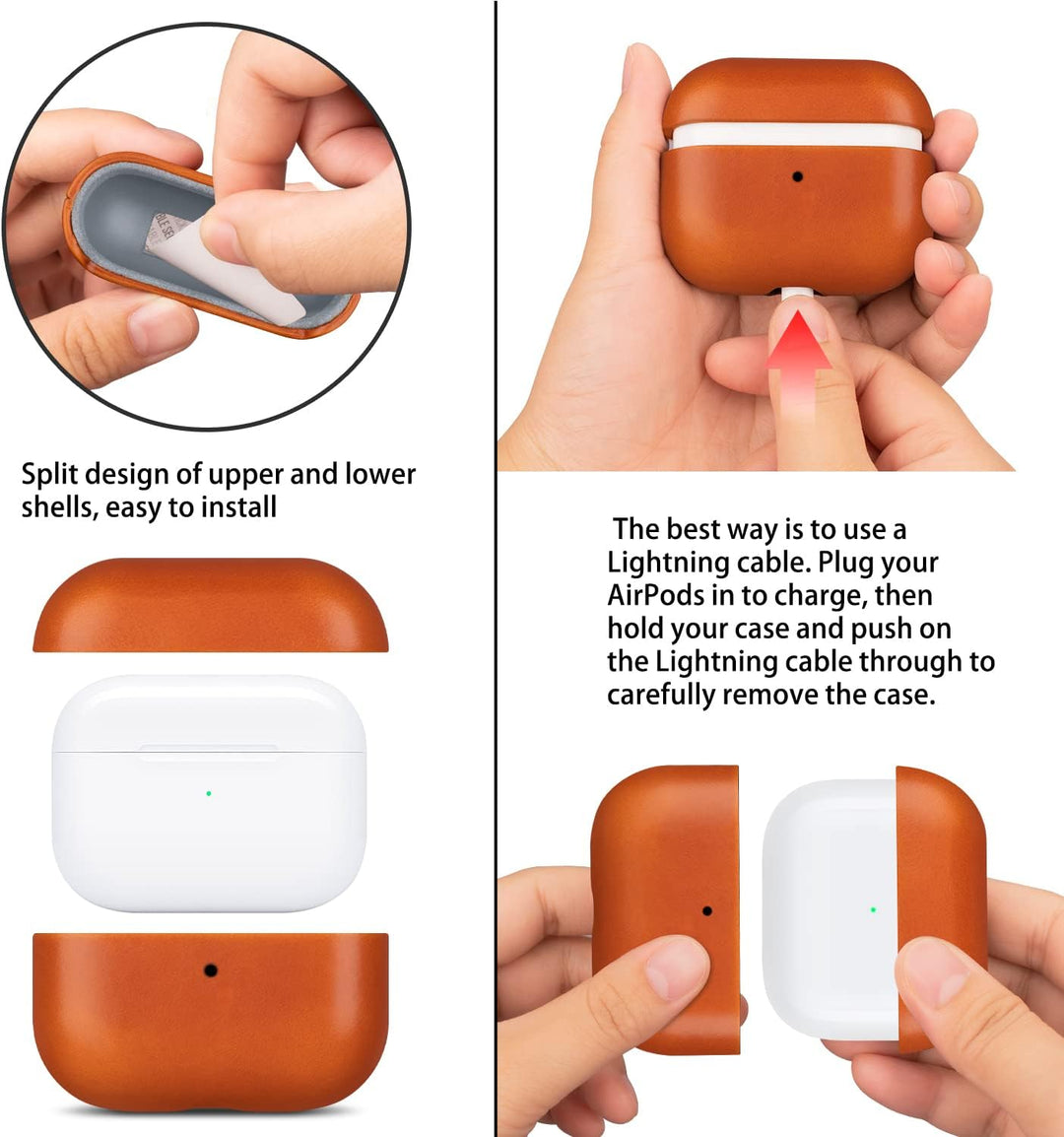 Maogoam für AirPods 4. Generation Tasche Leder, Echtes Crystal Oil Wax Rindsleder Tasche Hülle für A