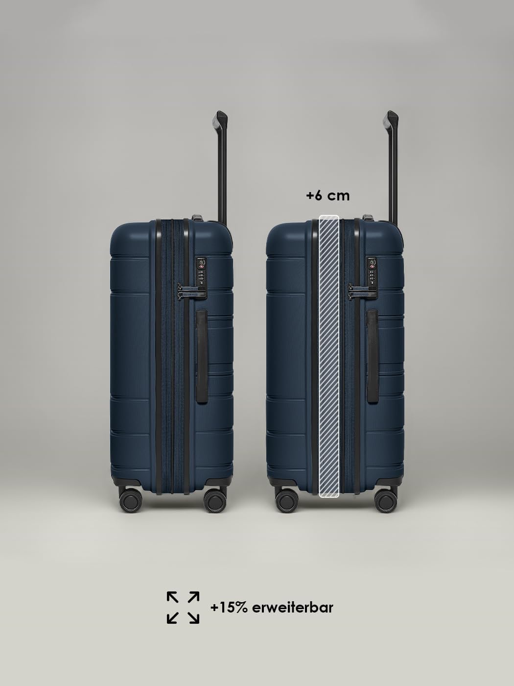 REDOLZ Hartschalen Check-in Koffer | Mittelgrosser M Trolley 46 x 28 x 66 cm mit Dehnfalte aus hochw