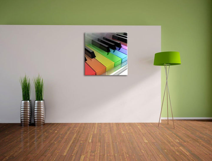 Pixxprint Piano Regenbogen Klaviertasten als Leinwandbild/Grösse: 70x70 cm/Wandbild/Kunstdruck/ferti