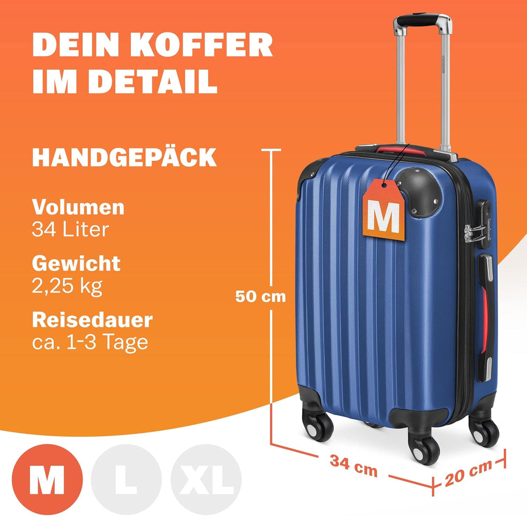 Monzana® Koffer Baseline Handgepäck ABS Hard Case Gehäuse gummierte Rollen Teleskopgriff Zahlenschlo