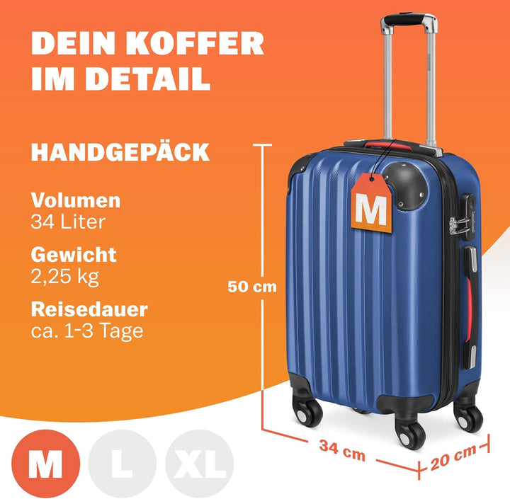 Monzana® Koffer Baseline Handgepäck ABS Hard Case Gehäuse gummierte Rollen Teleskopgriff Zahlenschlo