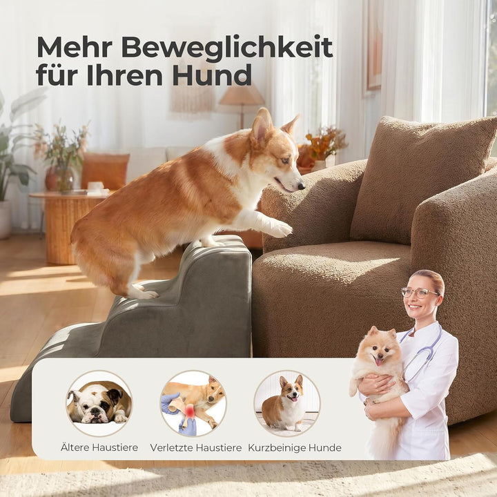 Sytopia Hundetreppe 3 Stufen, 40 cm, bis 27 kg, Haustiertreppe kleine Hunde &amp; Katzen, Katzentreppe B