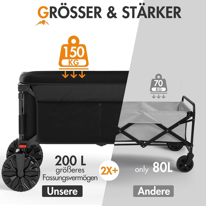 Portal Bollerwagen faltbar grösse Reifen mit Bremse Klappwagen Handwagen klappbar mit Seitentasche F