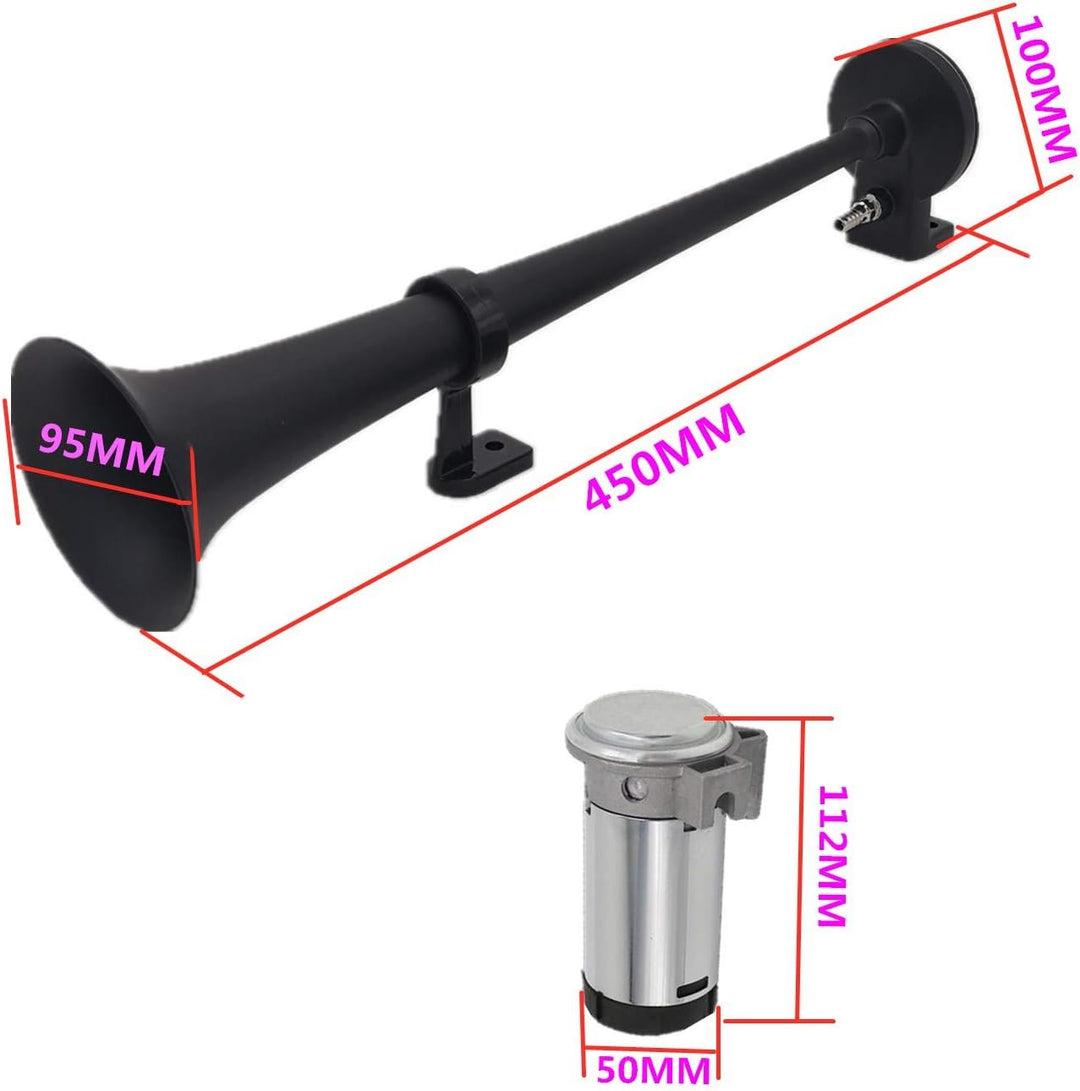 YIYIDA Autohupe Car Horn150DB Auto Elektrische Hupe 450mm Lufthupe Chrom-Zink Schwarz Einzel-Trompet