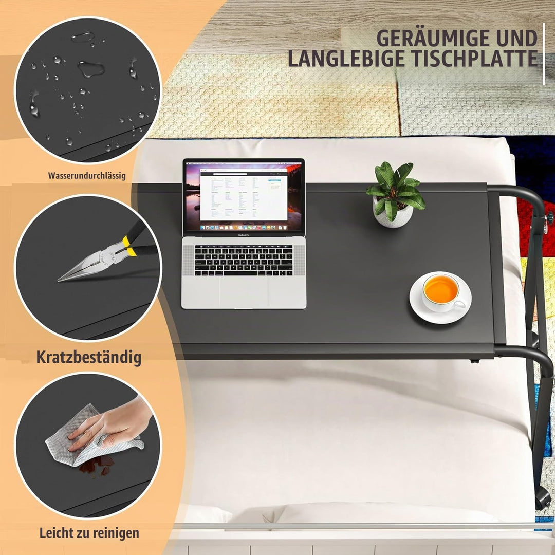 Über-Betttisch auf 4 Rollen Abschliessbar, Mobiler Schreibtisch Pflegetisch Laptoptisch Bettbeistell