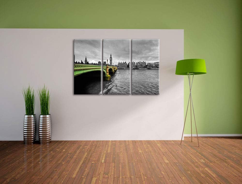 Skyline von London mit Themse und Big Ben schwarz/weiss 3-Teiler Leinwandbild 120x80 Bild auf Leinwa