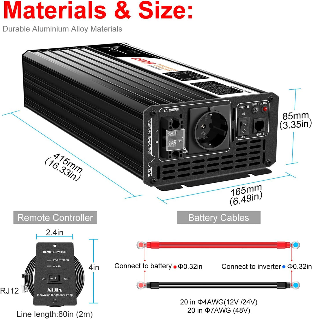 XIJIA LCD-display Wechselrichter 24V reine Sinuswelle zu AC 230V 50Hz LCD-Anzeige Solarenergiekonver
