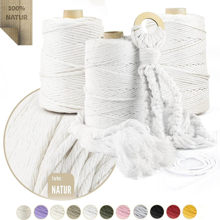 Seiletech.de Premium MAKRAMEE GARN | 700m | 5mm | Natur | 100% Baumwolle | Kordel Natur | Baumwollga