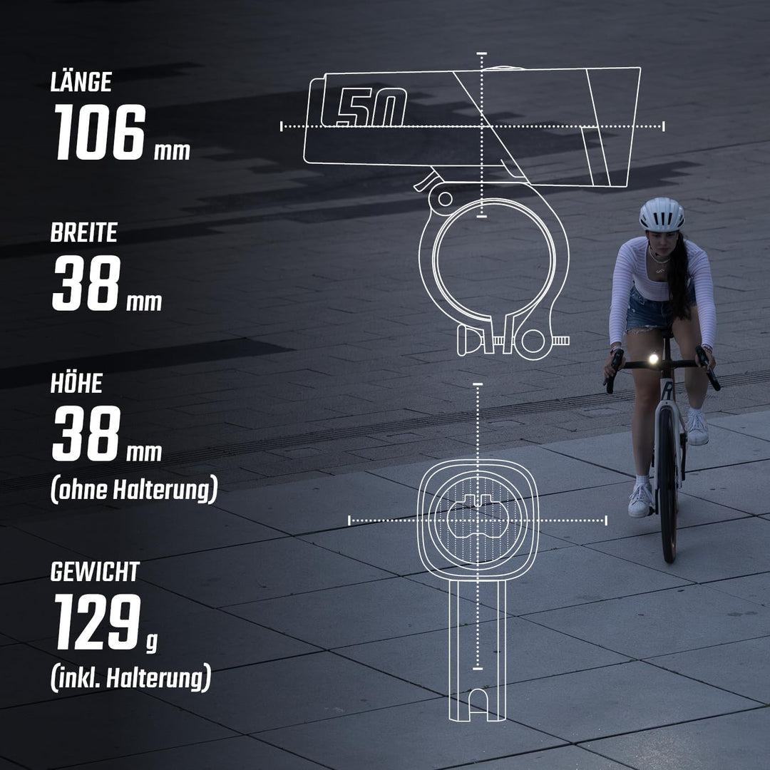 SIGMA Aura 50 | LED Fahrradlicht mit 50 LUX und USB-C | StVZO zugelassenes Vorderlicht mit 2 Leuchtm