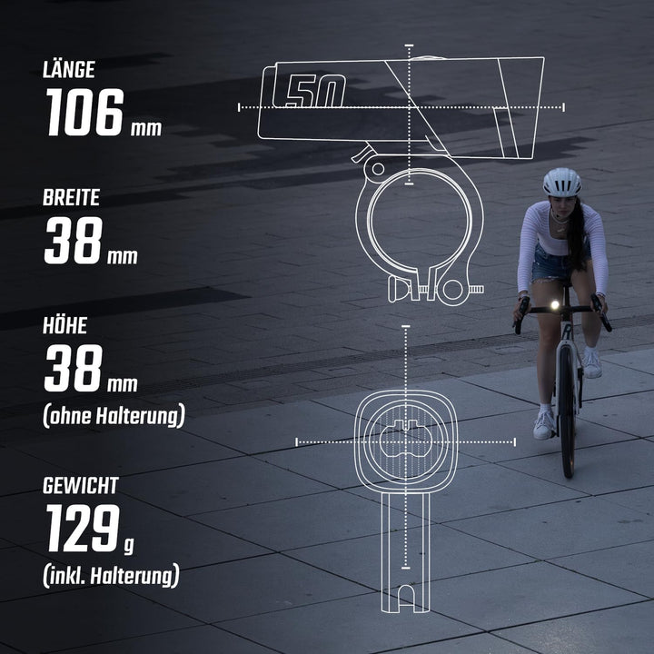 SIGMA Aura 50 | LED Fahrradlicht mit 50 LUX und USB-C | StVZO zugelassenes Vorderlicht mit 2 Leuchtm