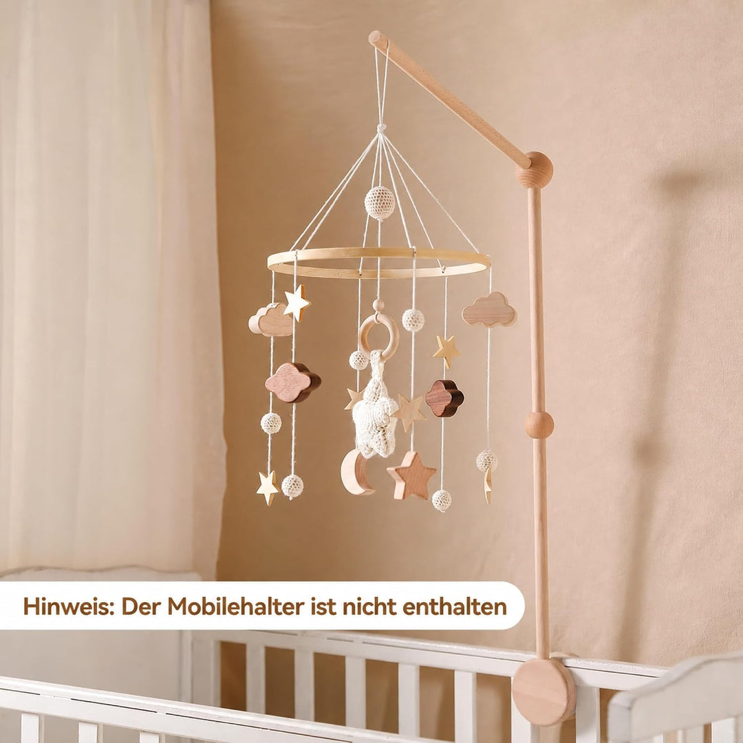 Mobile Baby Windspiele mit Wolken Mond Sterne Handgefertigt Holz Gehäkelt Mobile Baby Neugeborene Ju