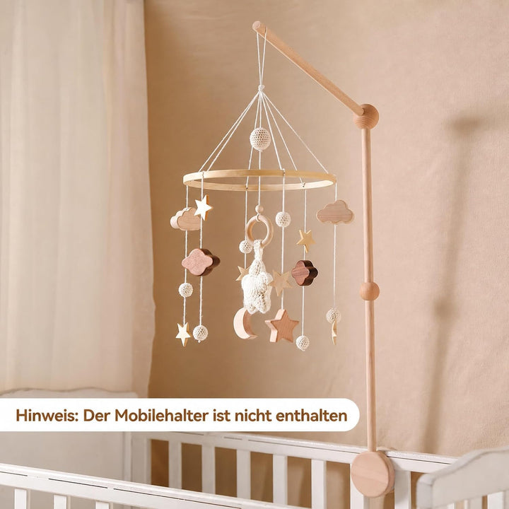 Mobile Baby Windspiele mit Wolken Mond Sterne Handgefertigt Holz Gehäkelt Mobile Baby Neugeborene Ju
