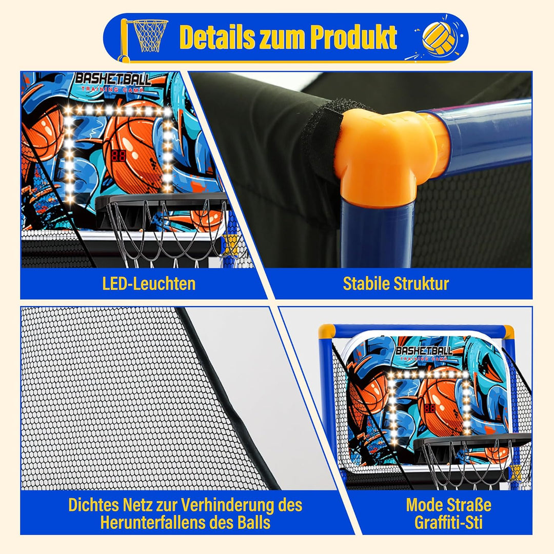 SKERITO Basketball Spielset, Basketballspiel-Set mit 4 Bällen und Reifen für Kinder von 3 4 5 6 7 8