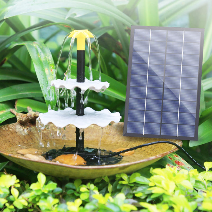 AISITIN 4W Solar Springbrunnen für Aussen, Dreischichtiges Fliesswasser-Set mit Wasserpumpe,Vogelbad