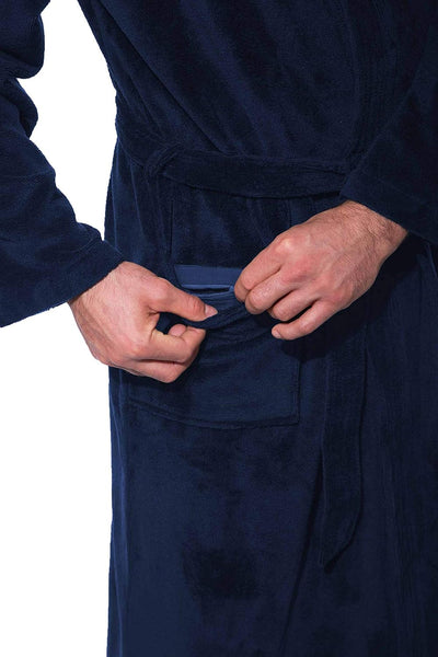 Morgenstern Herren Bademantel Kimono in Blau Männer Baumwolle Microfaser Viskose wadenlang leicht Gr