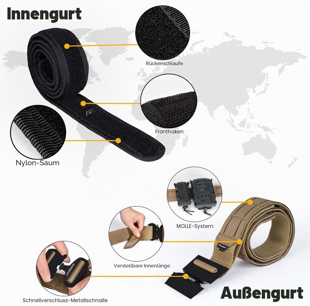 IDOGEAR Taktischer Gürtel Molle 2 Zoll Kampfgürtel mit 1,75 Zoll Innengurt Schnellverschluss Hochlei