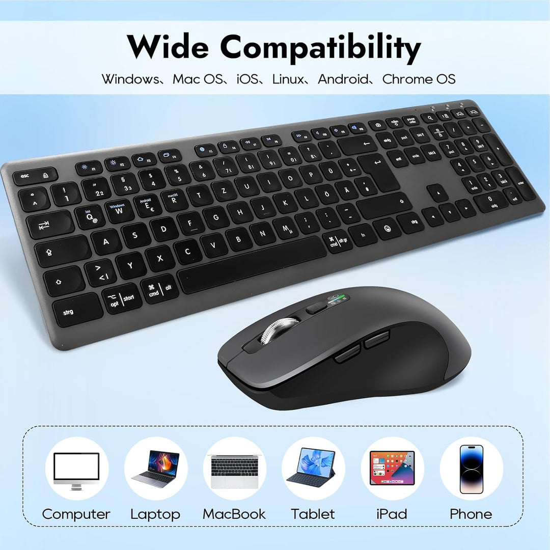 CITLLA M9300 Kabelloses Tastatur Maus Combo, 2-in-1 USB Empfänger und Zwei Bluetooth, 18-Monate Batt