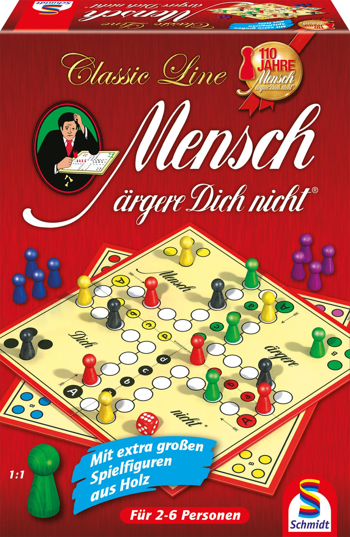 Schmidt Spiele 49085 Classic Line, Mensch ärgere Dich Nicht, mit extra grossen Spielfiguren aus Holz