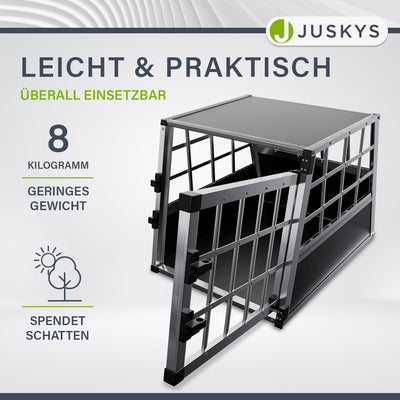 Juskys Alu Hundetransportbox M - 69x54x51 cm - Auto Hundebox robust & pflegeleicht - Gittertür versc