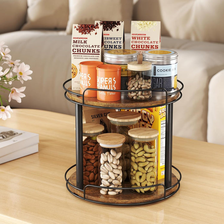 LAMU Lazy Susan Drehteller-Organizer aus Holz für Schrank, 2 Etagen, Lazy Susan Gewürzregal für Küch