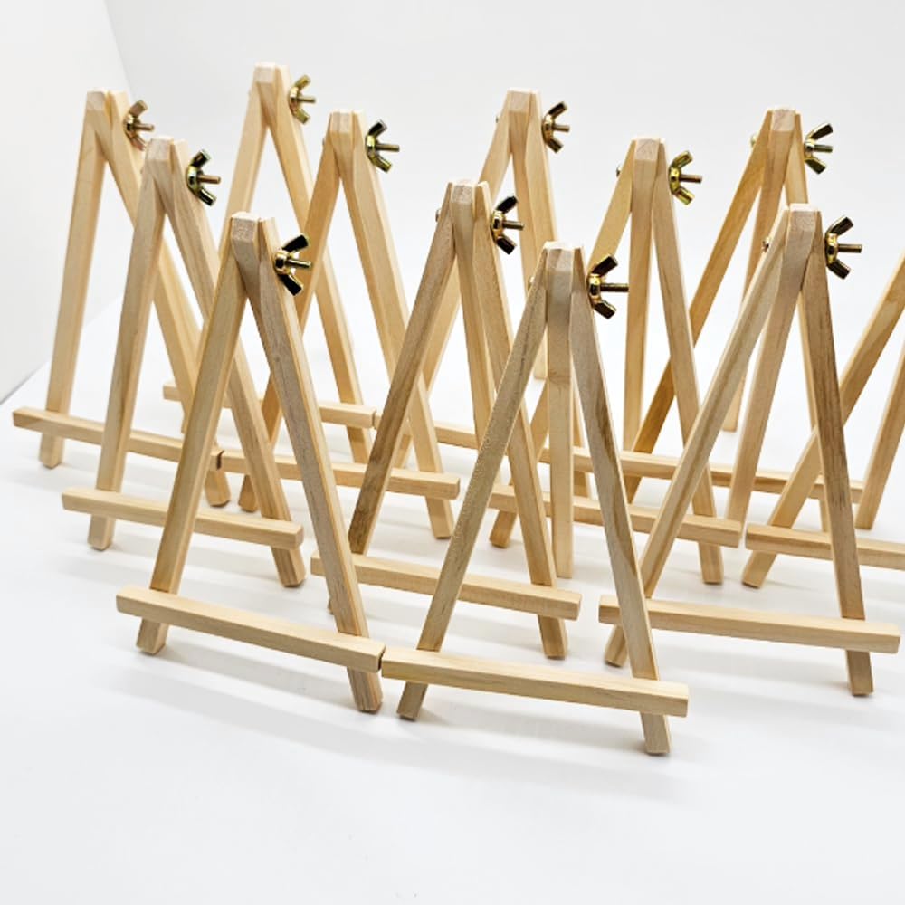 12 Stück 19 cm Mini-Holzstaffelei, Naturholz-Ausstellungsständer, Künstler-Staffelei, Tischhalter, S