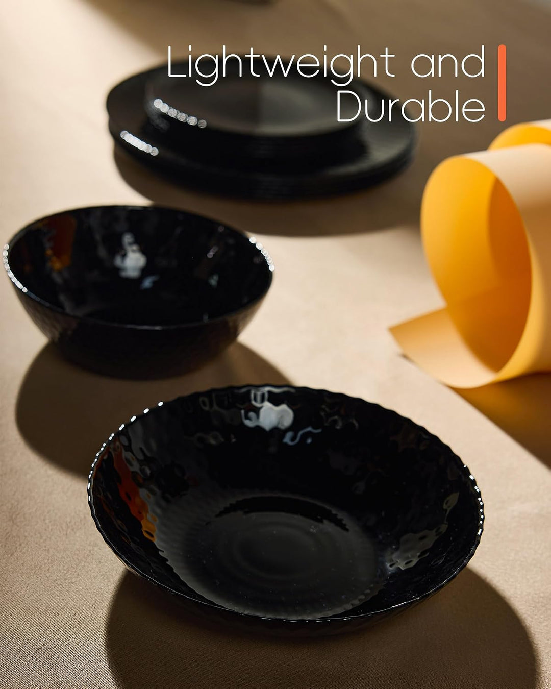 LaGlint 6er Set Opalglas-Pastaschalen, 887 ml, 21,5 cm, flache runde Schalen, schwarz, mikrowellen-