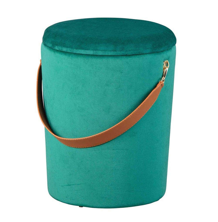 Hocker-Eimer-Behälter aus Samt und Kunstledergriff, grüne Farbe, 35x35x45 cm, Grün