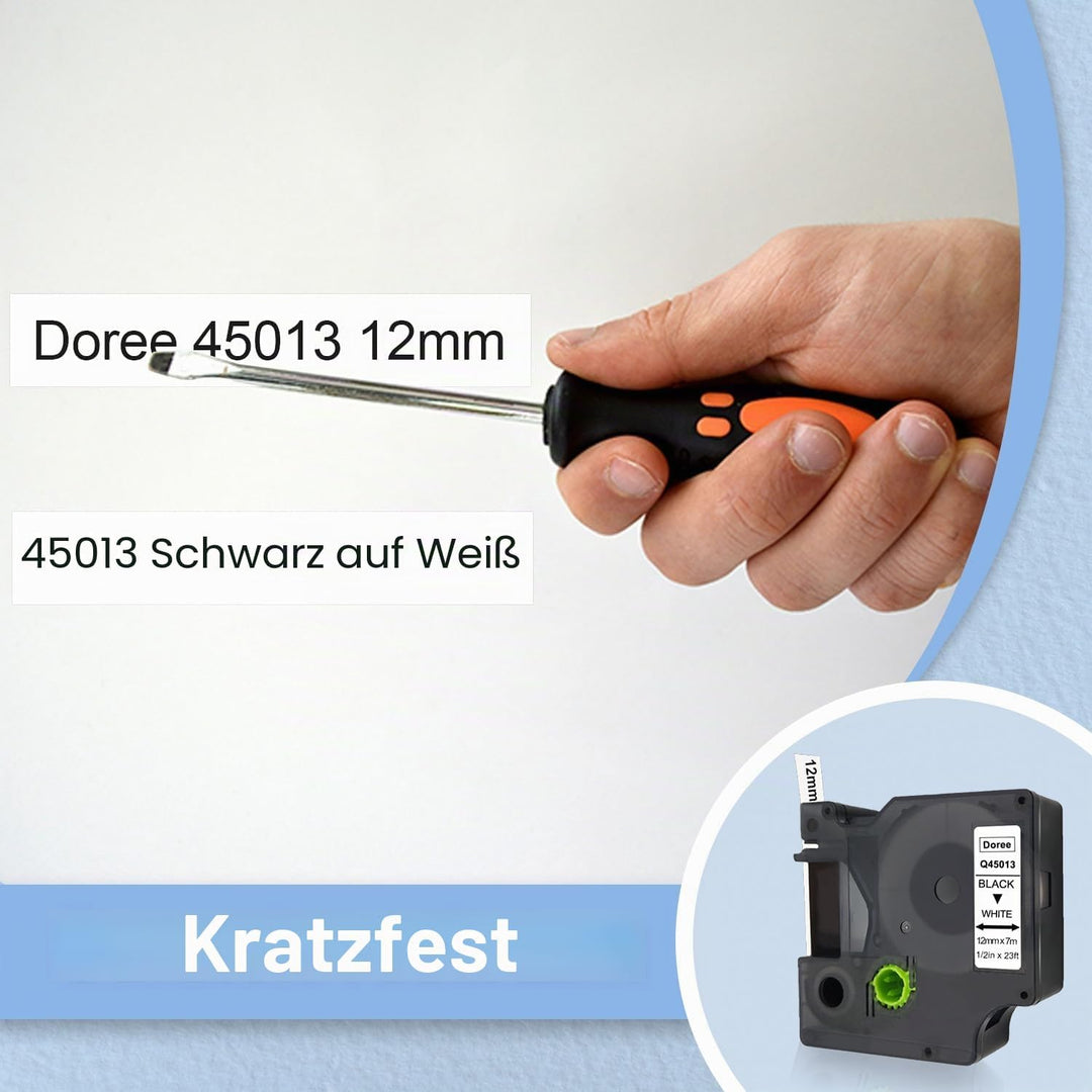 DOREE 6er Pack Etikettenband 45013 S0720530 12mm x 7m Schwarz auf Weiss Kompatibel mit Dymo D1 12mm