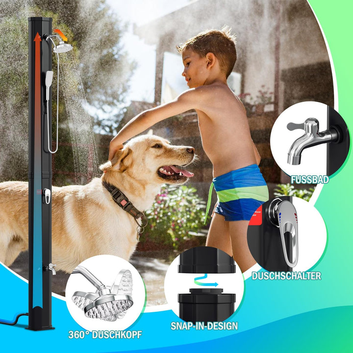Herrselsam Solardusche 40L Solar Gartendusche Inkl. Schutzhaube | warmes Wasser max. 60°C ohne Strom
