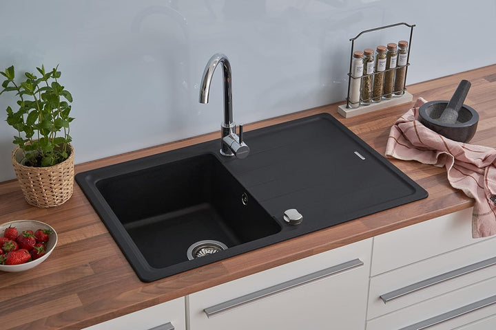 respekta Columbia Granitspüle in Schwarz / 1 Becken Einbauspüle in 78 x 50 cm/Spülbecken geeignet fü