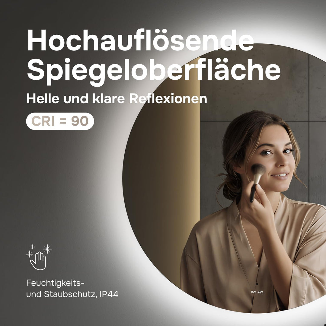 AM.PM Hit – LED Spiegel rund Ø 80 cm mit Beleuchtung | Badspiegel rund dimmbar | Badezimmerspiegel m