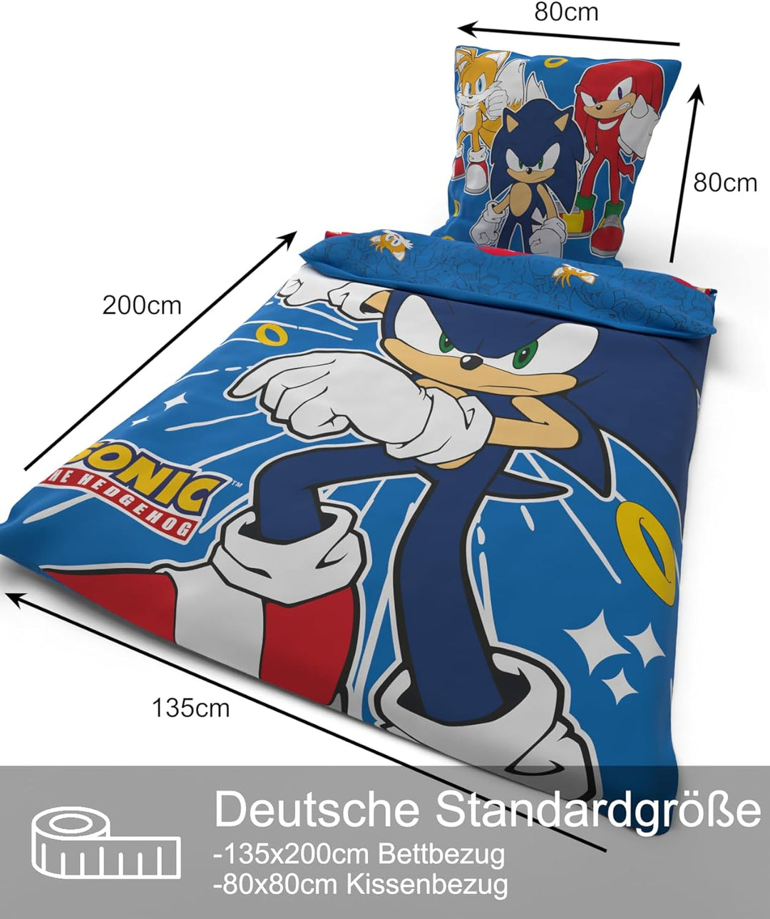 SkyBrands Sonic Bettwäsche 135x200 80x80 Gaming Bettwäsche Sonic The Hedhehog 2tlg. Bettwäsche Set B