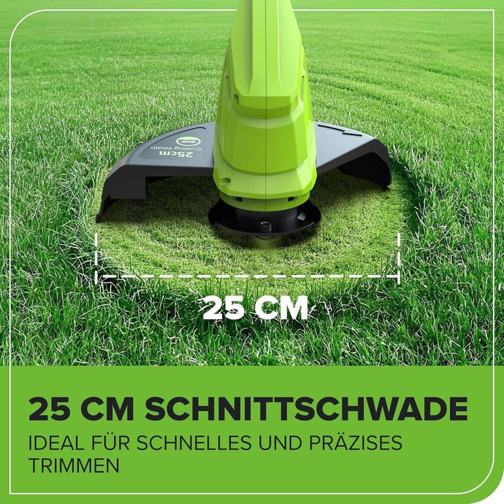 Greenworks 24V Akku Rasentrimmer für kleine bis mittlere Gärten, 25 cm Schnittbreite, inkl. 20 Kunst